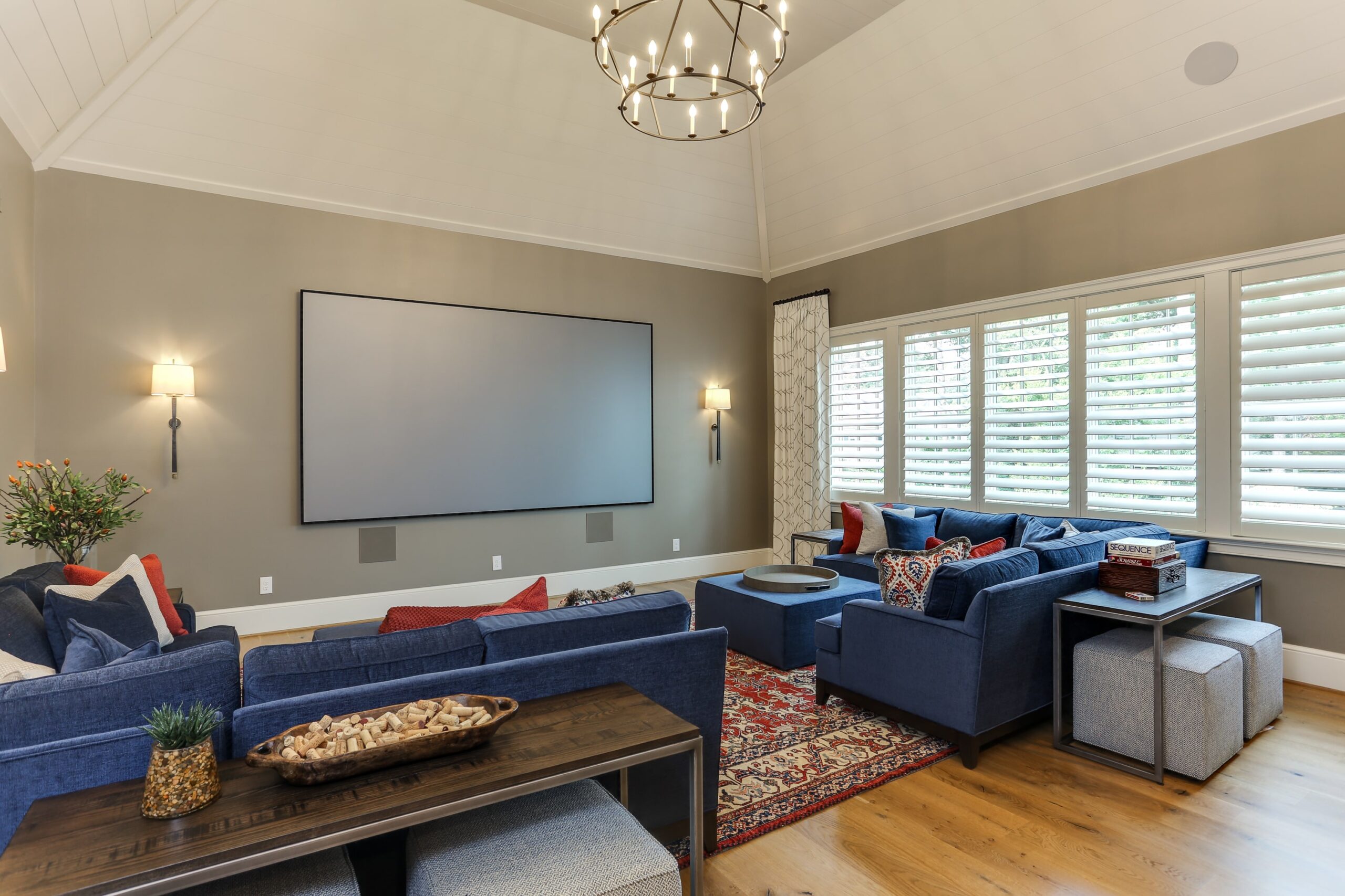 family room with movie screen